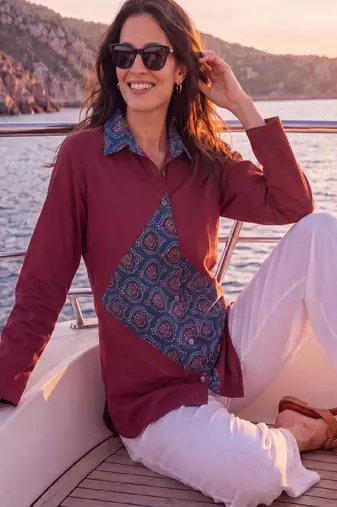  maroon cotton patch work shirt