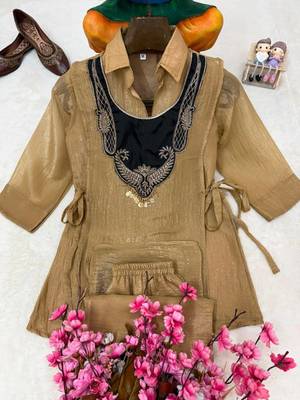cream color embroidered wrok silk blend salwar suit 2
