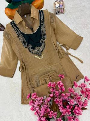 cream color embroidered wrok silk blend salwar suit 3