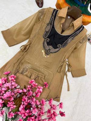 cream color embroidered wrok silk blend salwar suit 4