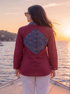  maroon cotton patch work shirt 3