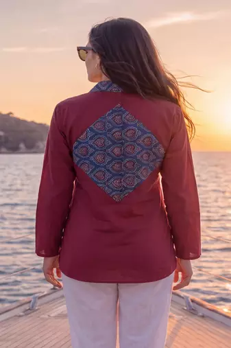  maroon cotton patch work shirt
