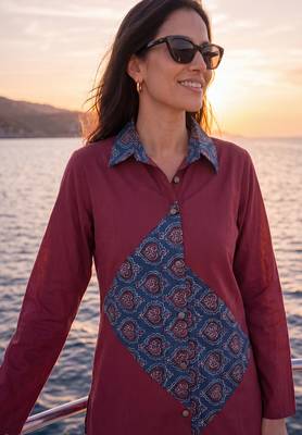  maroon cotton patch work shirt 4