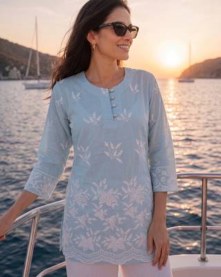  sky blue cotton lucknowi top 1