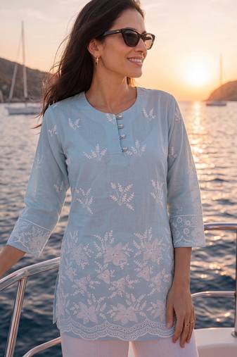  sky blue cotton lucknowi top