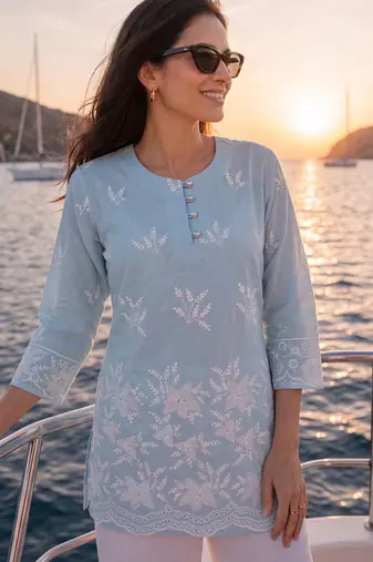  sky blue cotton lucknowi top