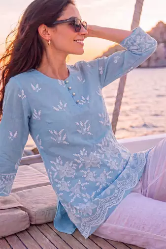  sky blue cotton lucknowi top