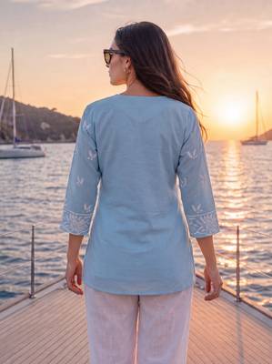  sky blue cotton lucknowi top 3