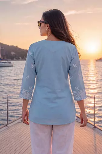  sky blue cotton lucknowi top