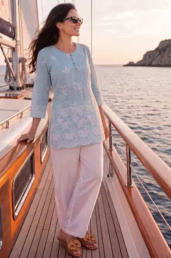  sky blue cotton lucknowi top