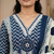 navy blue & beige chevron block printed handwork cotton straight kurta set