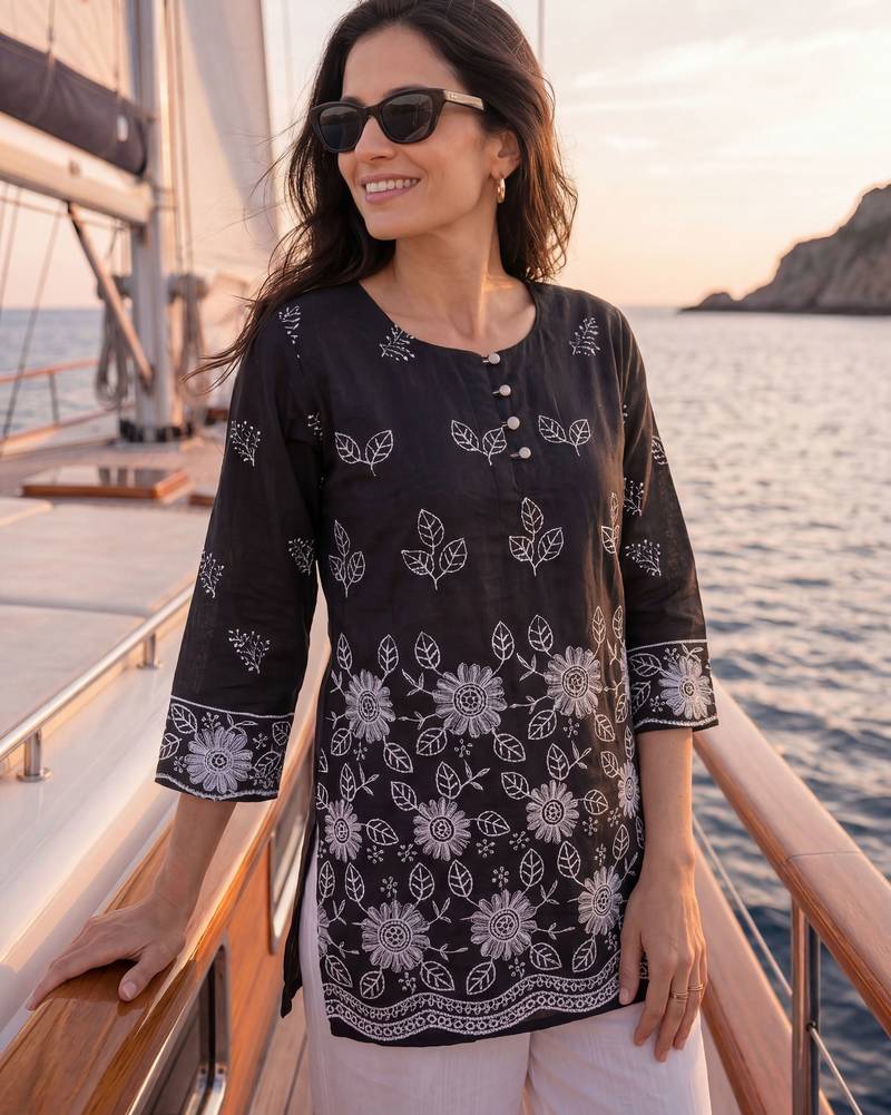 black cotton lucknowi top
