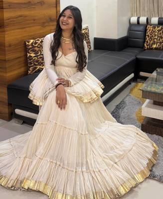 White Gota Patti work and Lampi lace border Cotton Navratri Lahenga Kediyu  2