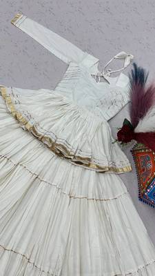 White Gota Patti work and Lampi lace border Cotton Navratri Lahenga Kediyu  4