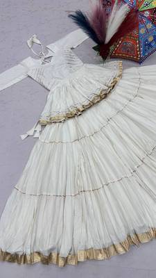 White Gota Patti work and Lampi lace border Cotton Navratri Lahenga Kediyu  5