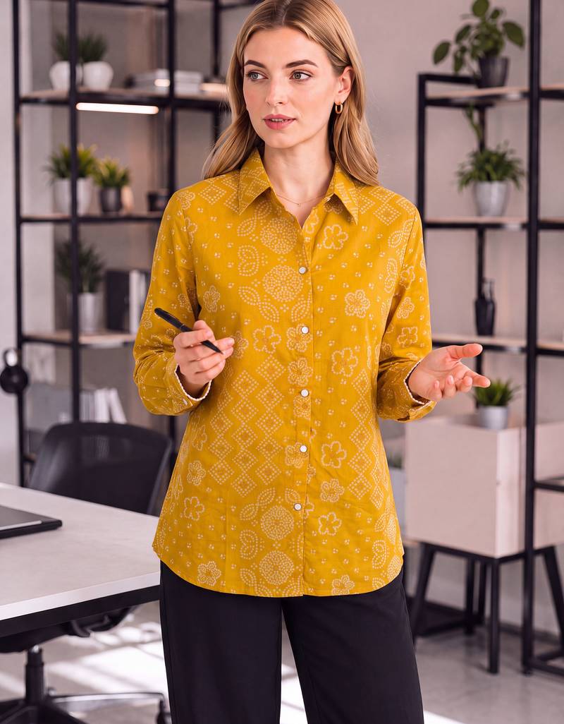  green cotton bhandhej shirt