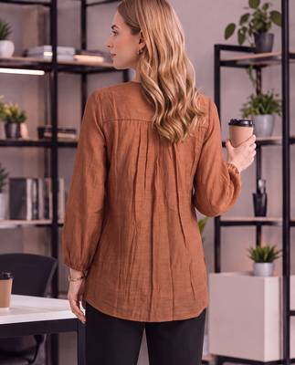  brown mul chanderi puff sleeve style shirt 3