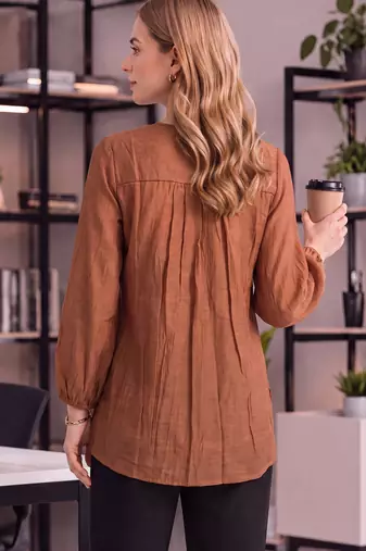  brown mul chanderi puff sleeve style shirt