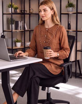  brown mul chanderi puff sleeve style shirt 4