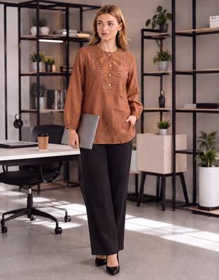  brown mul chanderi puff sleeve style shirt 5