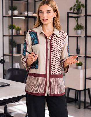  cream and maroon muslin ethnic print shirt 1