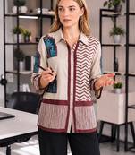  cream and maroon muslin ethnic print shirt