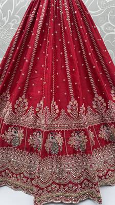Red color Sequins Multi Cotton thread Work Crystal Beads silk blend Lehenga Choli set  4