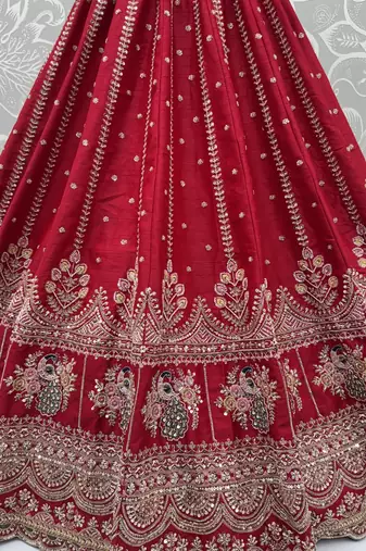 Red color Sequins Multi Cotton thread Work Crystal Beads silk blend Lehenga Choli set 