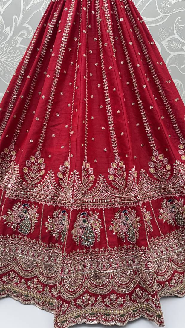 Red color Sequins Multi Cotton thread Work Crystal Beads silk blend Lehenga Choli set 