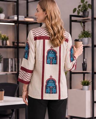  cream and maroon muslin ethnic print shirt 3