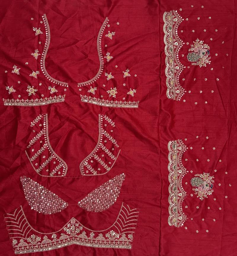Red color Sequins Multi Cotton thread Work Crystal Beads silk blend Lehenga Choli set 