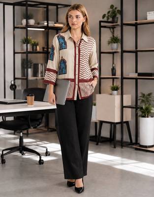  cream and maroon muslin ethnic print shirt 5