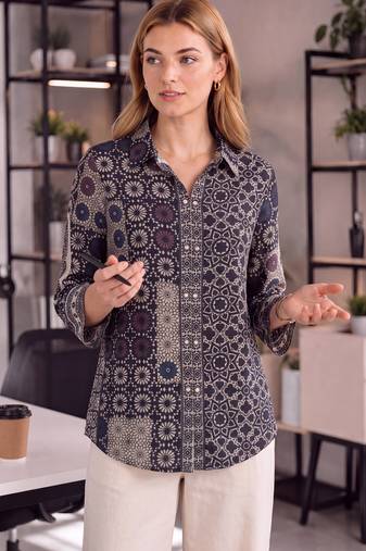  black muslin ethnic print shirt