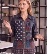  navy blue muslin ethnic print shirt