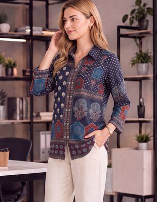  navy blue muslin ethnic print shirt 2