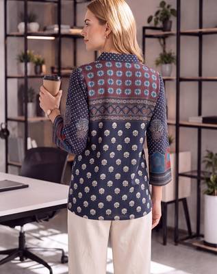  navy blue muslin ethnic print shirt 3
