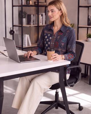 navy blue muslin ethnic print shirt 4