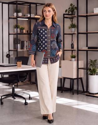  navy blue muslin ethnic print shirt 5