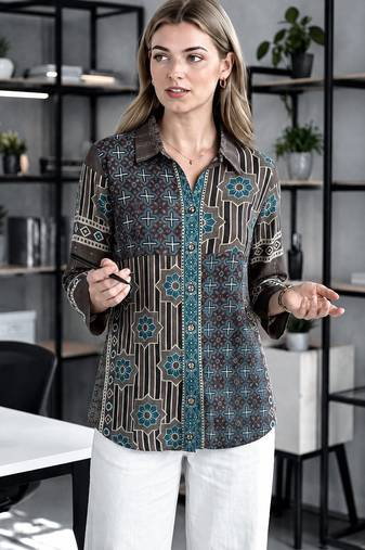 brown muslin ethnic print shirt