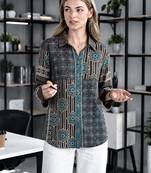  brown muslin ethnic print shirt