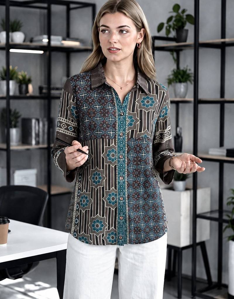  brown muslin ethnic print shirt