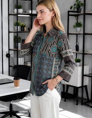  brown muslin ethnic print shirt 2