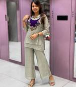 gray color embroidered wrok silk blend salwar suit