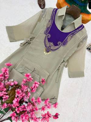 gray color embroidered wrok silk blend salwar suit 3