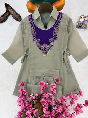 gray color embroidered wrok silk blend salwar suit 4