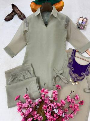 gray color embroidered wrok silk blend salwar suit 5