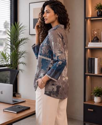  grey muslin ethnic print shirt 2