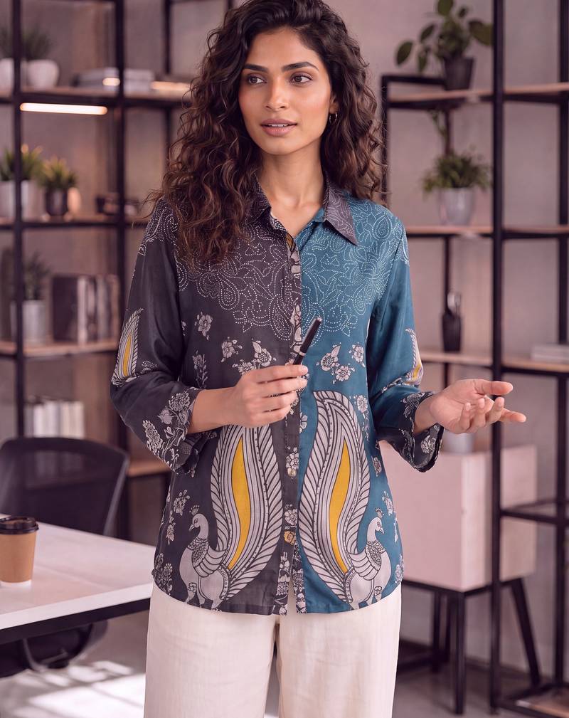  black muslin colorblock shirt