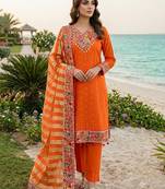 orange zari embroidered silk-blend striped dupatta salwar suit setorange mirror work kurta set