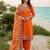 orange zari embroidered silk-blend striped dupatta salwar suit setorange mirror work kurta set